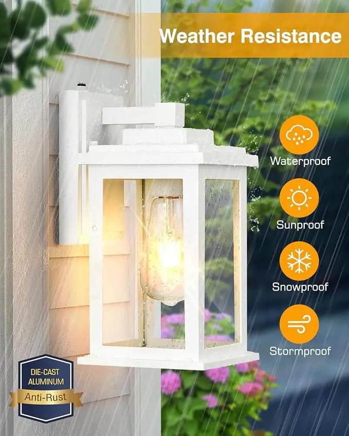 VIANIS White Outdoor Wall Lights, Dusk to Dawn Porch Lights, Anti-Rust Exterior Lighting Fixtures, Dusk to Dawn Outdoor Lighting with Tempered Glass for House, Porch, Garden, Hardwired, Non-Solar by GreenHaven Gardens