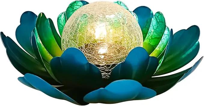 WNP Solar Powered Outdoor Decorative Lights Waterproof Lotus Flower with Crackle Glass Globe and Metal Base for Garden Patio Pathway Yard Tabletop Decor,Birthday Gift for Mom Sister Grandma by GreenHaven Gardens