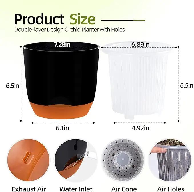 QCQHDU 2 Pack Orchid Pots with Holes for Repotting, Double-Layer and Self Watering Orchid Pot with Good Air Circulation by GreenHaven Gardens
