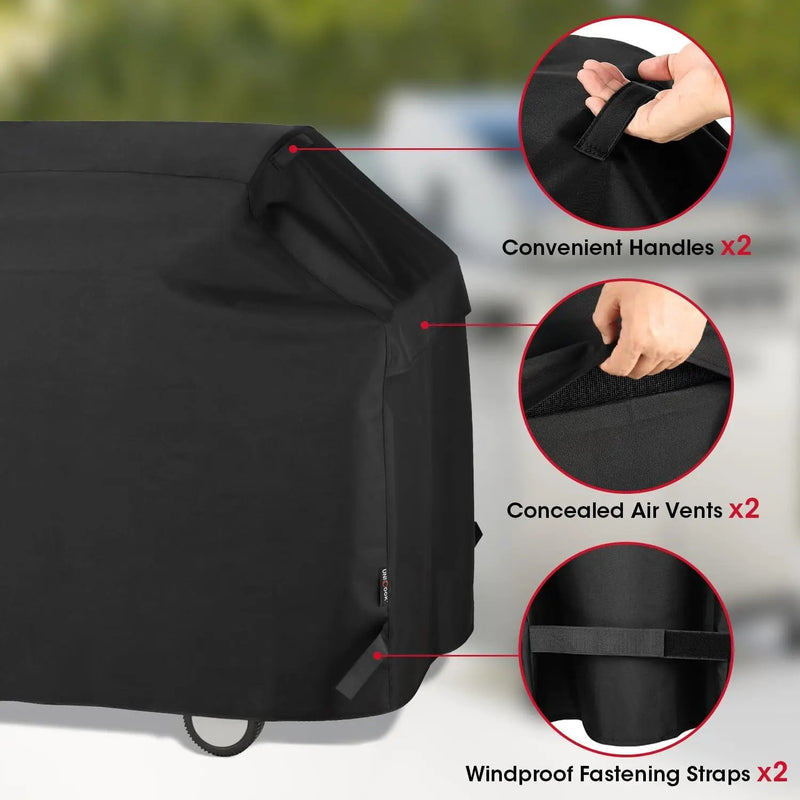 Unicook Heavy Duty Waterproof Barbecue Gas Grill Cover, 65-inch BBQ Cover, Special Fade and UV Resistant Material, Durable and Convenient, Fits Grills of Weber Char-Broil Nexgrill Brinkmann and More by GreenHaven Gardens