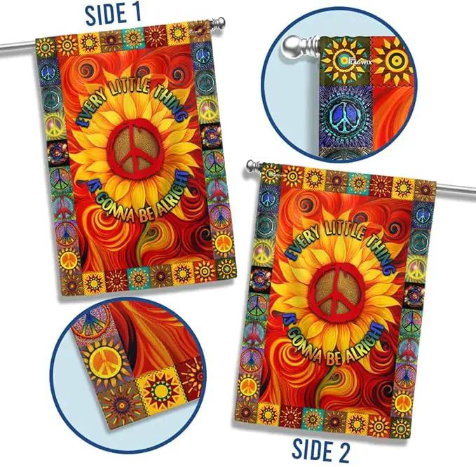 FLAGWIX Flags - Hippie Every Little Thing Is Gonna Be Alright Sunflower Flag DDH1403, House Flag (29.5" x 39.5") - USA House Garden Flags Premium Polyester - Decorative Outdoor Flags by GreenHaven Gardens