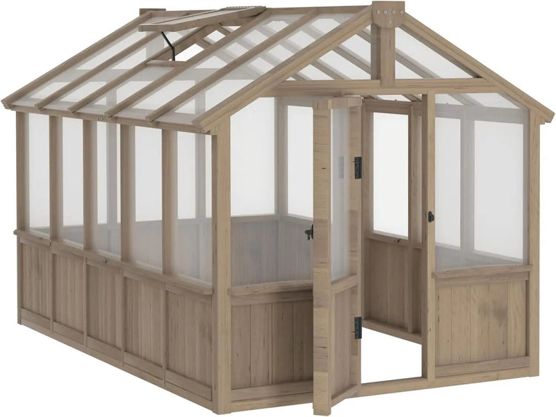 Mupater 6'x10' Wooden Greenhouse for Outdoor, Heavy Duty Green House Kit with Ventilated Window and Lockable Door, 6mm MWPC Panels for UV Protection, Walk-in Greenhouse for Backyard, Patio, Lawn by GreenHaven Gardens