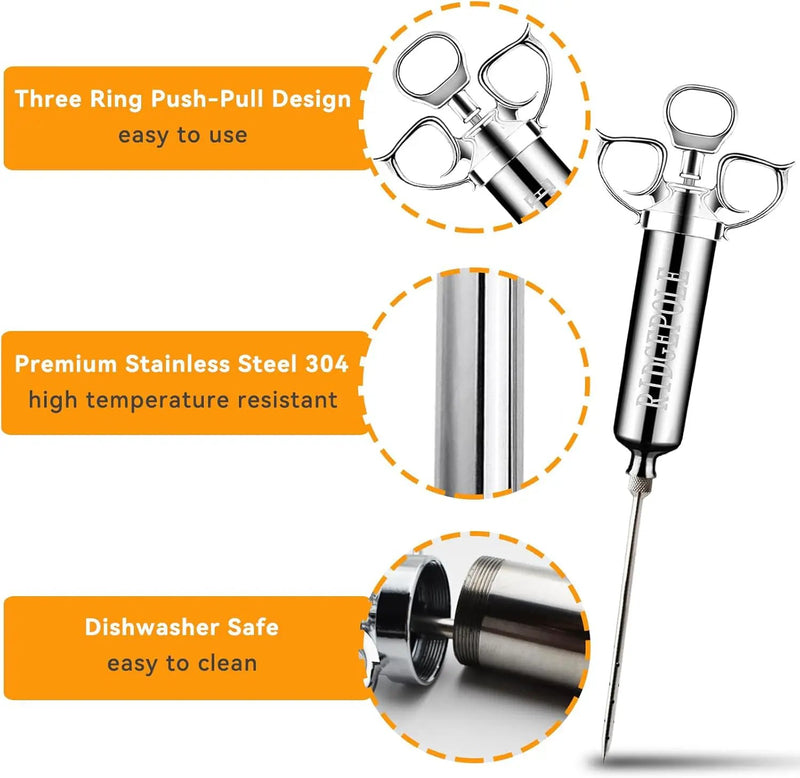 Meat Injector, Marinade Injector with 3 Marinade Needles,Seasoning Injector, Turkey Injector Syringe，2-OZ Large Capacity, All Stainless Steel 2024 UPDATE by GreenHaven Gardens
