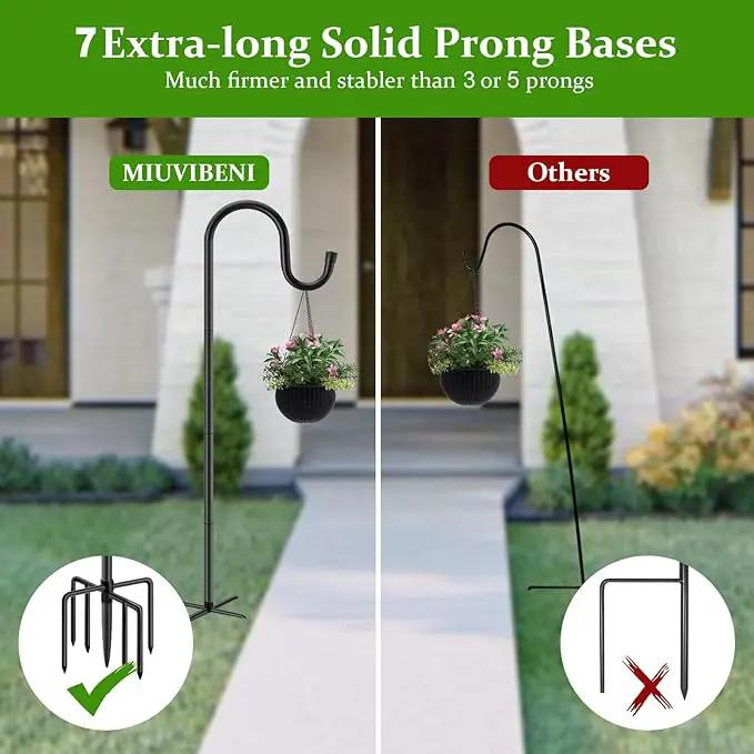 84" Shepherds Hooks for Outdoor with 7 Prongs Base, Heavy Duty Bird Feeder Pole for Hanging Lantern, Hummingbird Feeder, Shepherds Hook for Bird Feeders for Outside, 2 Packs, Black by GreenHaven Gardens