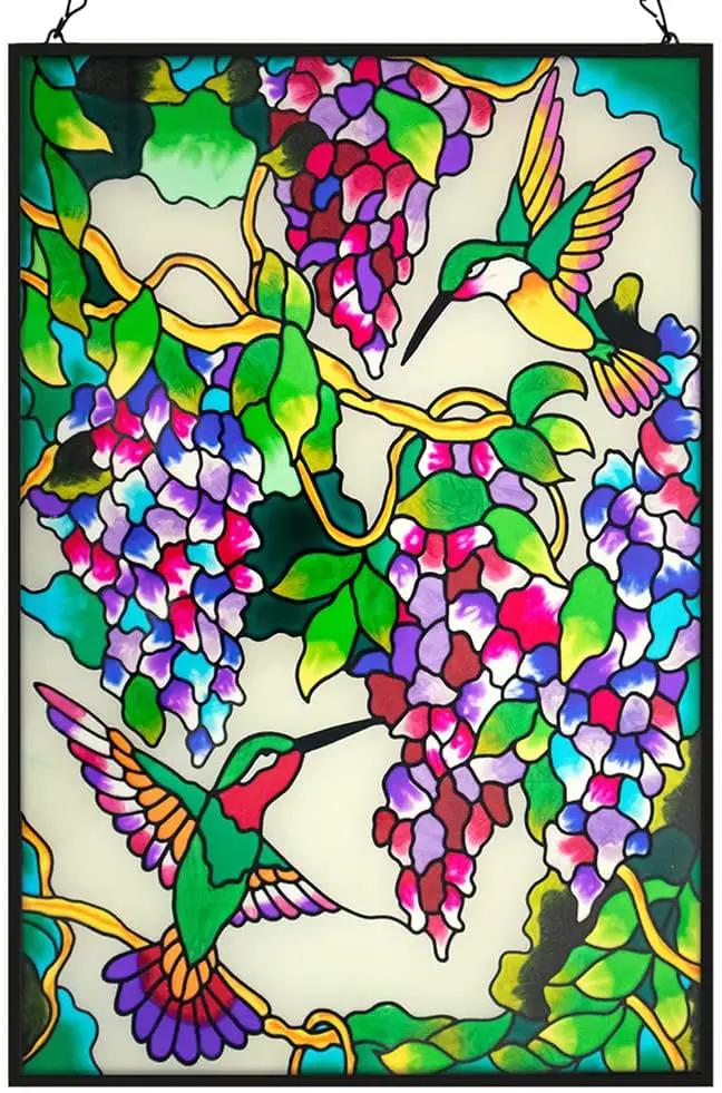 VEWOGARDEN Hummingbird Stained Glass Window Hangings 10" W x 15" H Bird Suncatcher Panel with Chain Windows Hanging Decor Ornament Gift by GreenHaven Gardens