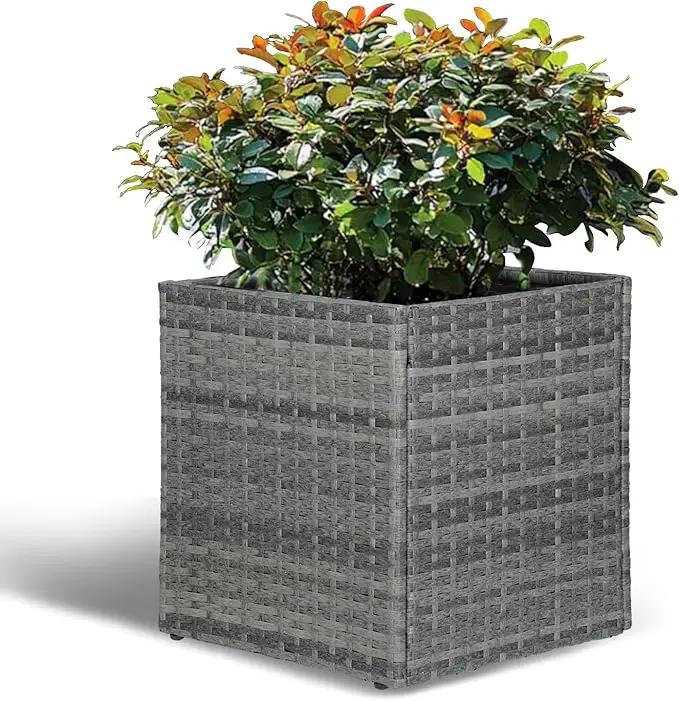 LEWIS&WAYNE Large Square Planter Box Handmade Wicker Tall Planters for Outdoor Plants with Removable Liners Modern Planter for Indoor Outdoor Garden Patio Front Porch - Gray, 17''x17''x18'' by GreenHaven Gardens