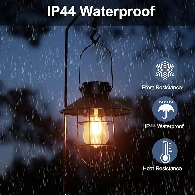 pearlstar Solar Lanterns Outdoor Metal Solar Powered Hanging Lights Waterproof for Wall Barn Yard Garden Patio Garage Balcony Porch Fence Decor, Warm White Edison Bulb (Black-2pack) by GreenHaven Gardens