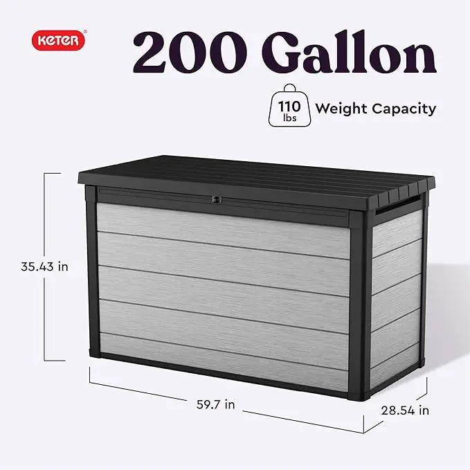 Keter Denali 200 Gallon Resin Large Deck Box with Double Wall 20mm Panels - Paintable and Drillable-Organization and Storage for Patio Furniture and Outdoor Items, Grey & Black by GreenHaven Gardens