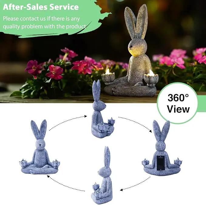 Goodeco Zen Rabbit Statue with Solar Lotus - Garden Yoga Bunny with LED Solar Lotus Lights, Sitting Meditating Buddha Rabbit Serene Resin Figurine for Patio Yard Lawn Ornaments, Home or Outside by GreenHaven Gardens
