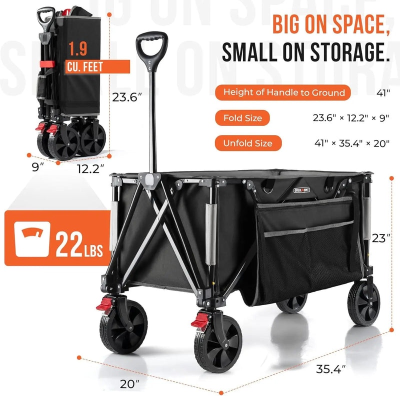 Overmont 150L Wagons Carts Foldable - Large Capacity Folding Collapsible Wagon Cart for Grocery Camping Utility Gardening Sports Travelling- 330lbs Load by GreenHaven Gardens