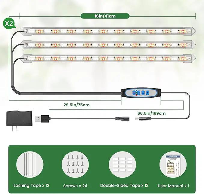 Grow Lights for Indoor Plants Full Spectrum, LED Grow Light Strips with 6/12/16H Timer, 3 Spectrum Modes, 5 Brightness Levels, 180 LEDs Sunlike Plant Lights for Indoor Growing (2 Pack) by GreenHaven Gardens