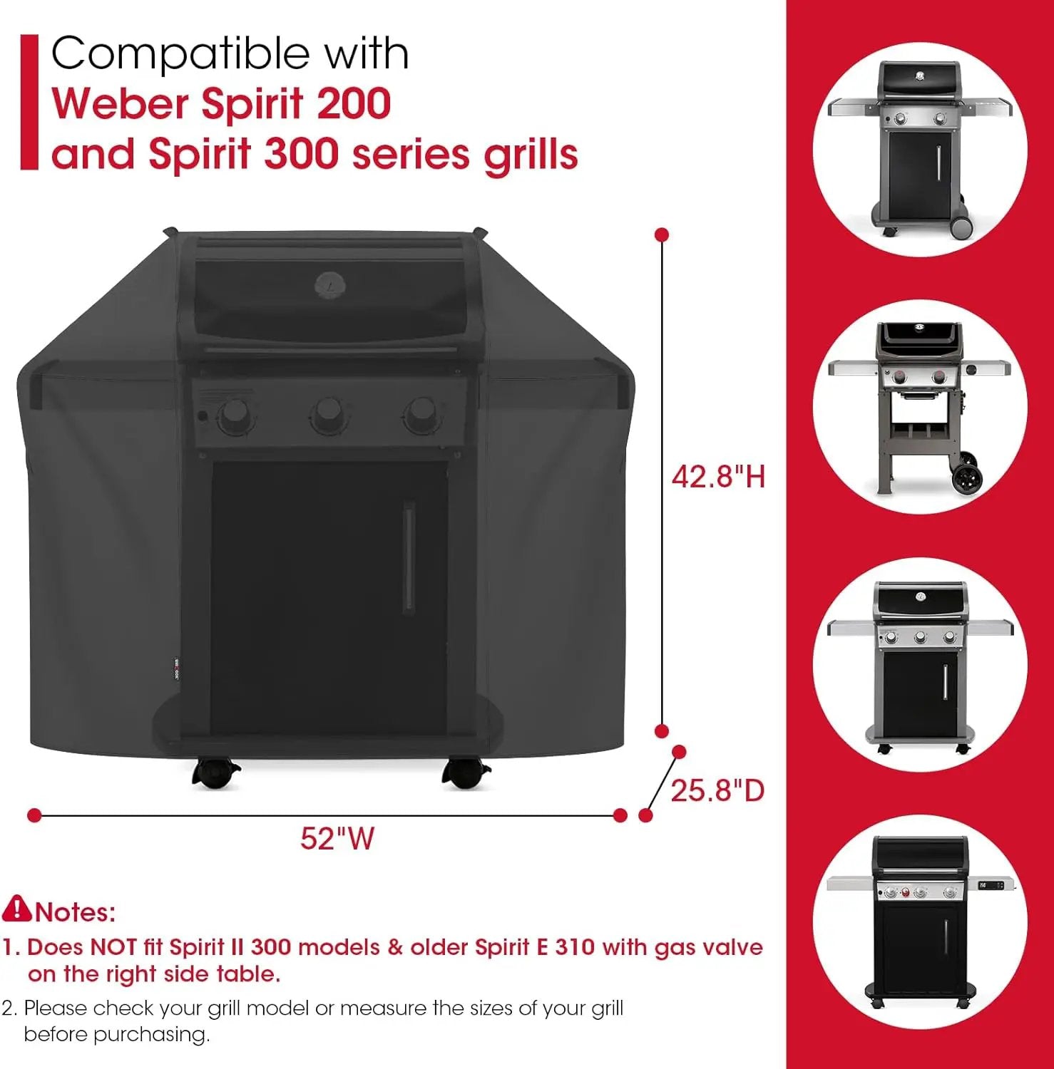 Unicook 52 Inch Grill Cover for Weber Spirit 200 and 300 Series, Gas BBQ Cover for Outdoor Grill, Heavy Duty Waterproof Fade Resistant, Compared to Weber 7106 by GreenHaven Gardens