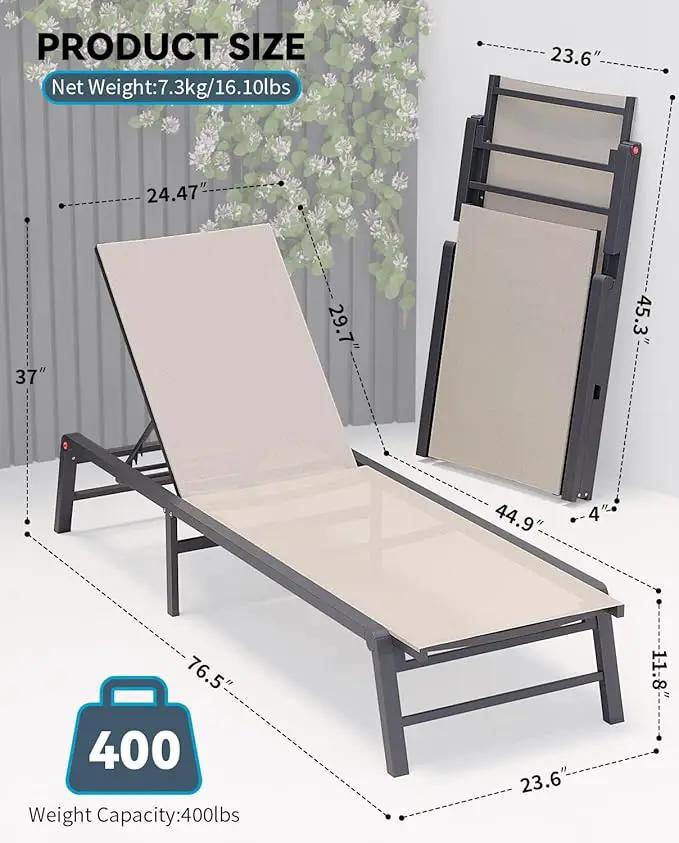 Aluminum Chaise Lounge Chair Outdoor, Foldable Patio Lounge Chair Assemble-Free, Pool Lounge Chairs with 5 Adjustable Backrest, Outdoor Lounge Chairs for Outside Poolside Beach Lawn Beige by GreenHaven Gardens