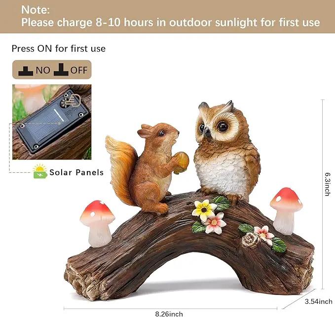 Solar Owl Garden Statues Outdoor Decor Resin Owl Squirrel Figurine with Mushroom Lights for Patio Lawn Yard Decorations Christmas Housewarming Gardening Gifts for Women Mom by GreenHaven Gardens