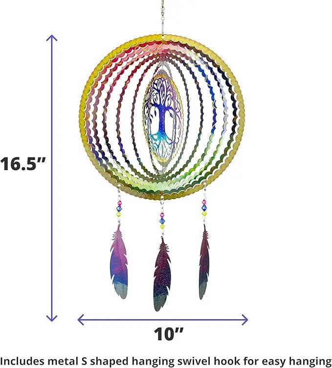VP Home Tree of Life Dreamcatcher with Feathers Kinetic Wind Spinners - Native American Garden Decor - Sculpture Spinner for Yard and Garden Outdoor - Metal Large Hanging Dreamcatcher - 10"W x 16.5"H by GreenHaven Gardens