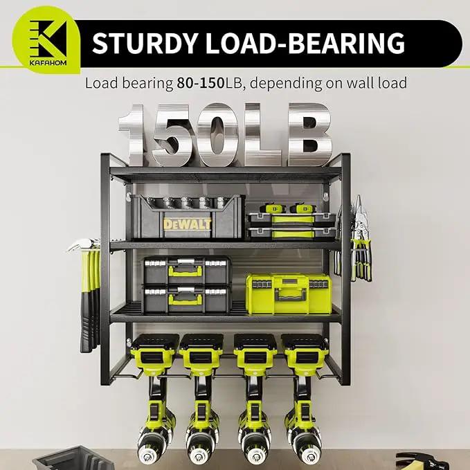 KAFAHOM Power Tool Organizer, Garage Tool Organizers and Storage,Drill Holder Wall Mount, Storage Rack for Cordless Drill, Heavy Duty Tool shelf with Screwdriver Holder/Pliers Holder/Hammer Holder by GreenHaven Gardens
