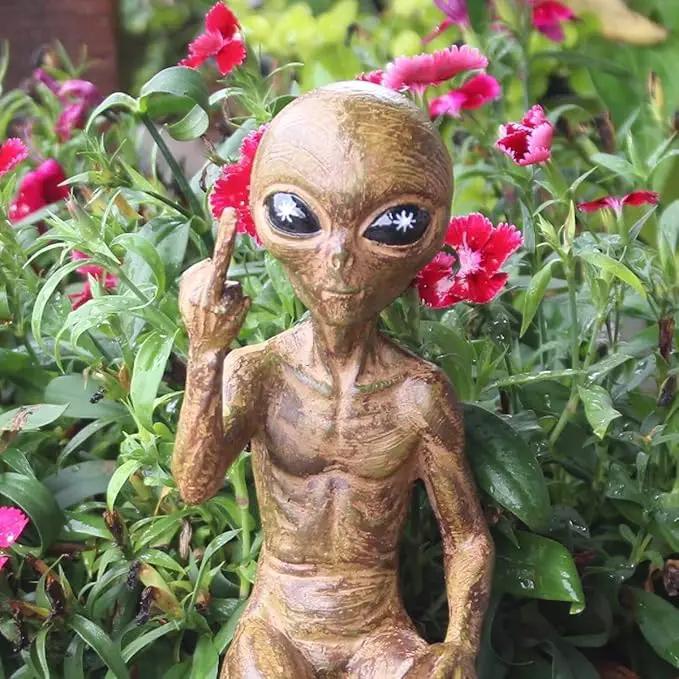 John Bernard & Company Rude Alien Statue “Flipping The Bird” 10″ H Shelf Sitter Extraterrestrial Figurine Funny Home or Garden Decoration (Starlight Bronze)… by GreenHaven Gardens