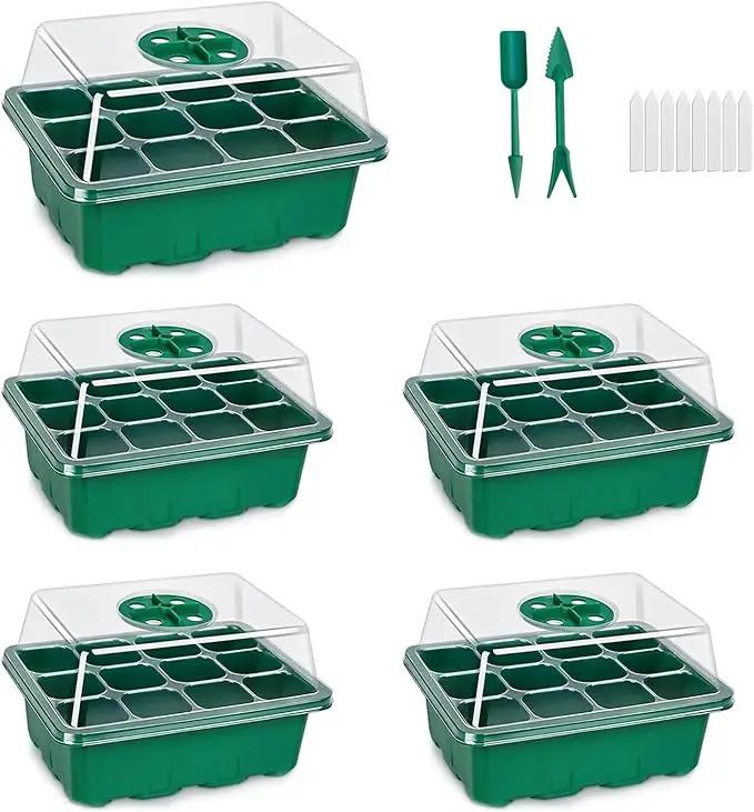 5 Packs Seed Starter Tray, 60 Cells Seed Starter Kit with Humidity Dome Seed Starting Trays Plant Starter Kit and Base Mini Greenhouse Germination Kit for Seeds Growing Starting by GreenHaven Gardens