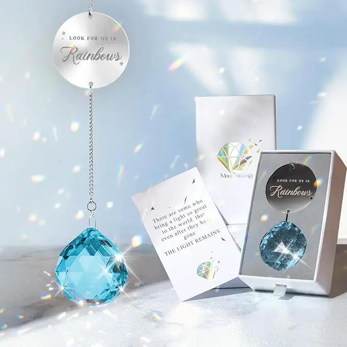 Memorial Gifts for Loss of Loved One, Unique Sympathy Gift Idea Sky Blue Crystal Ball Window Suncatcher, Rainbow Bereavement Grief Gift Box for Loss of Mom Dad Husband Son Daughter by GreenHaven Gardens