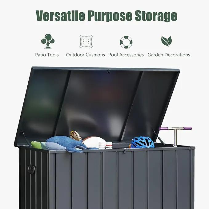 Domi Deck Box Outdoor 150 Gallon, Waterproof Lockable Steel Outdoor Storage Container for Outside Cushions, Garden Tools and Pools Equipment, Gray by GreenHaven Gardens