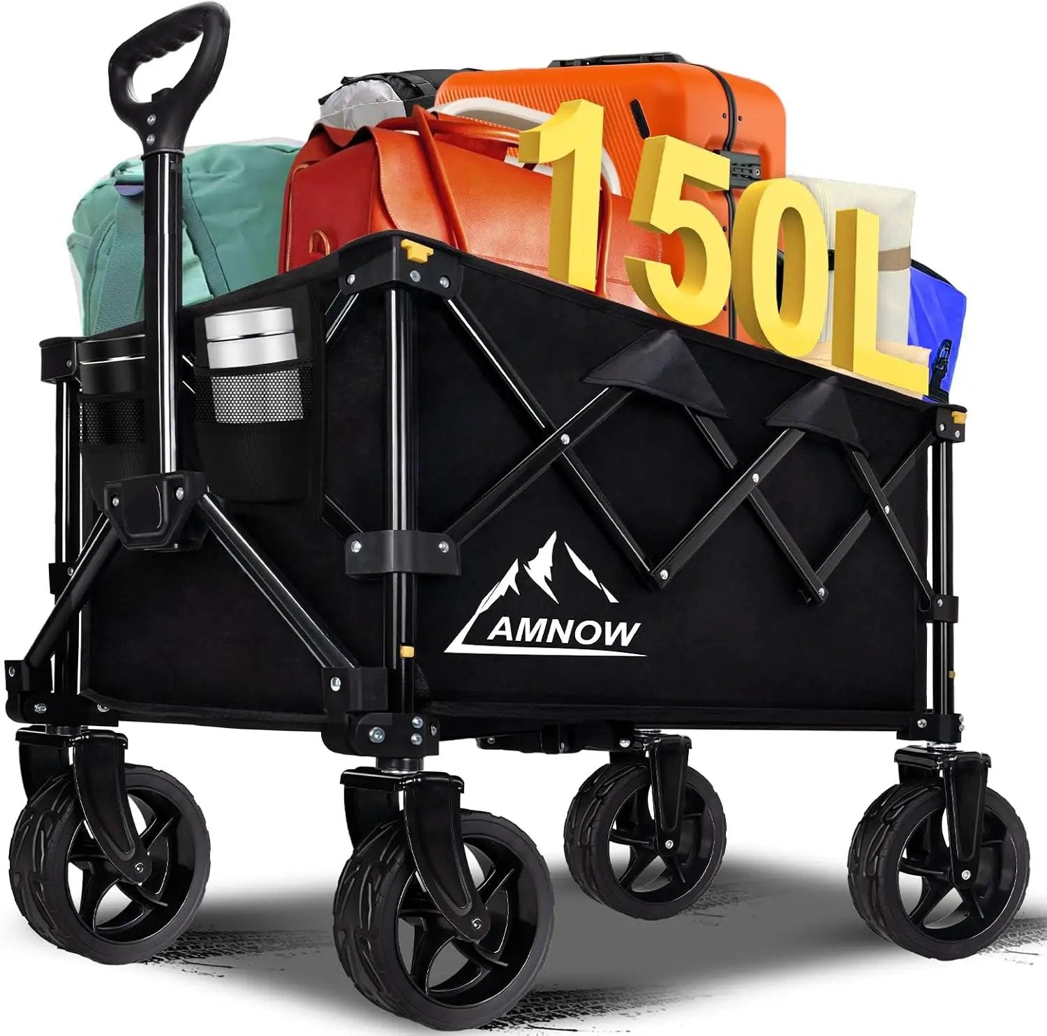 Collapsible Wagon Cart with Wheels Foldable, Folding Wagons Carts with Silent Universal Wheels, Large Grocery Cart On Wheels, Heavy Duty Utility Wagon for Shopping Beach Sports Fishing Camping, 150L