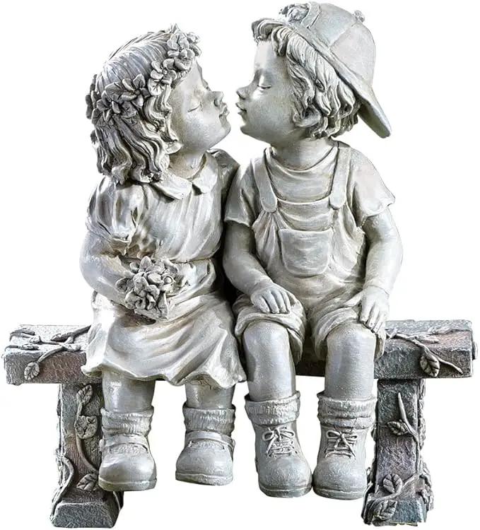 Collections Etc First Kiss, Puppy Love, Kissing Couple Garden Sculpture, 8 1/4" L x 4 3/4" W x 9" H by GreenHaven Gardens