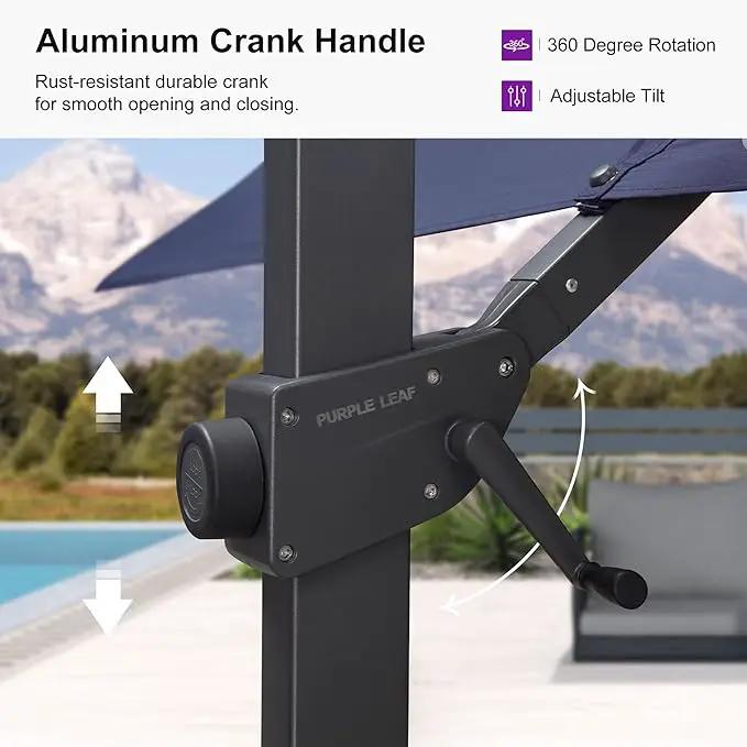 PURPLE LEAF 10' × 10' Patio Cantilever Umbrella with Base Outdoor Square Adjustable Offset Umbrellas with 360-degree Rotation and 8 Heavy Duty Metal Ribs for Garden Deck Pool Navy Blue by GreenHaven Gardens