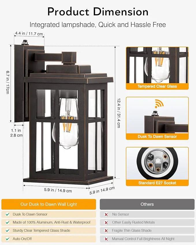 Dusk to Dawn Outside Lights for House, Oil Rubbed Bronze Anti-Rust Aluminum Exterior Lighting Fixtures, Easy-to-Install Waterproof Modern Outdoor Wall Light for Porch, Garage, Front Door by GreenHaven Gardens