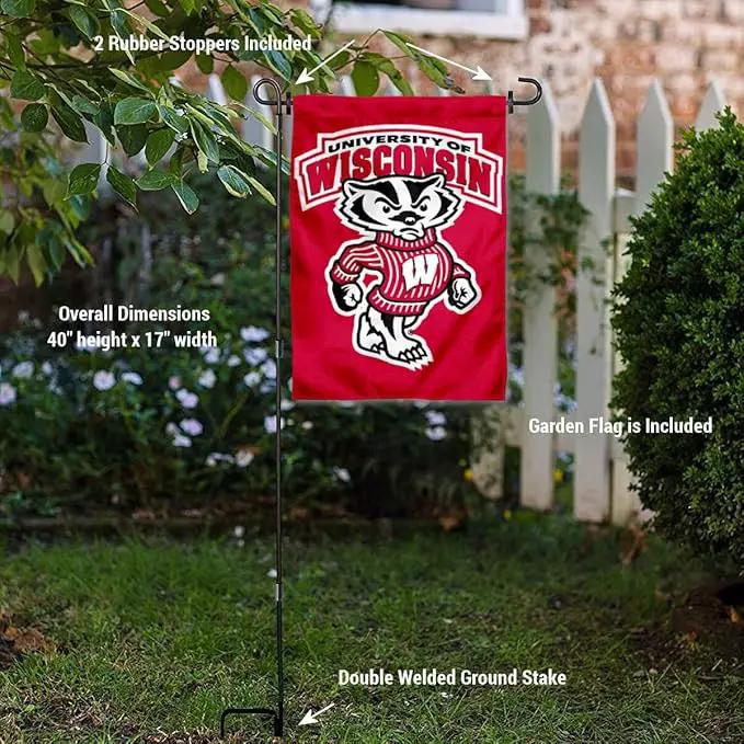 College Flags & Banners Co. Wisconsin Badgers Bucky Garden Flag with Stand Holder by GreenHaven Gardens