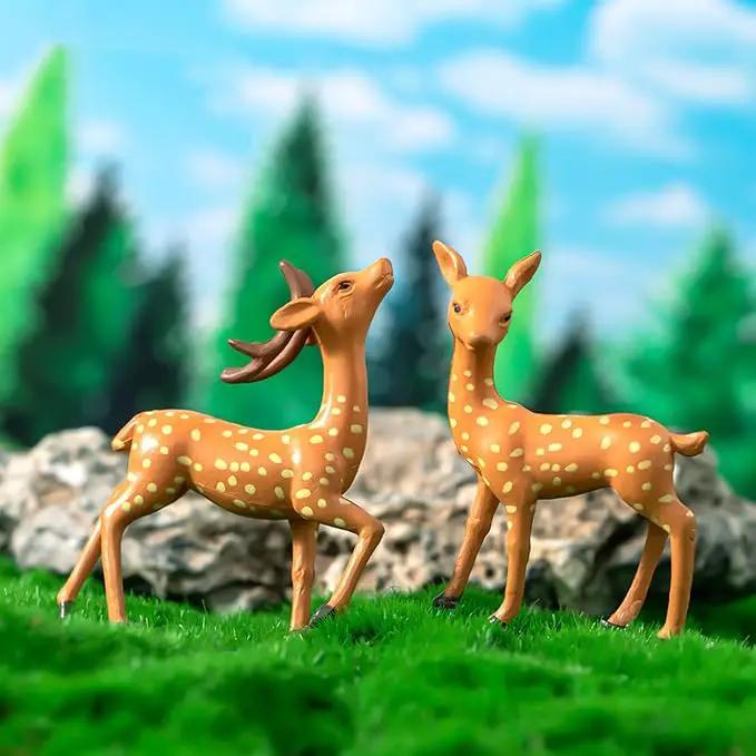 Exasinine 12 Pcs Mothers Love Deer Figurines Forest Animal Figurines Woodland Animals Creatures Figurines Miniature Deer for Crafts Fairy Garden Supplies Cake Toppers by GreenHaven Gardens