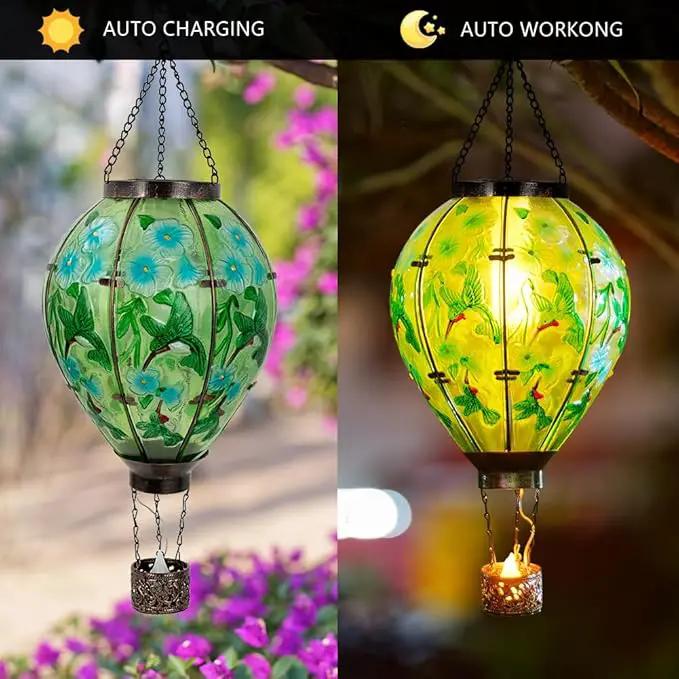 Starsoul Extra Large Solar Hot Air Balloon Lantern with Flame Hummingbird Glass Outdoor Hanging Hot Air Balloon Solar Light Waterproof Garden Patio Yard Party Decorations by GreenHaven Gardens
