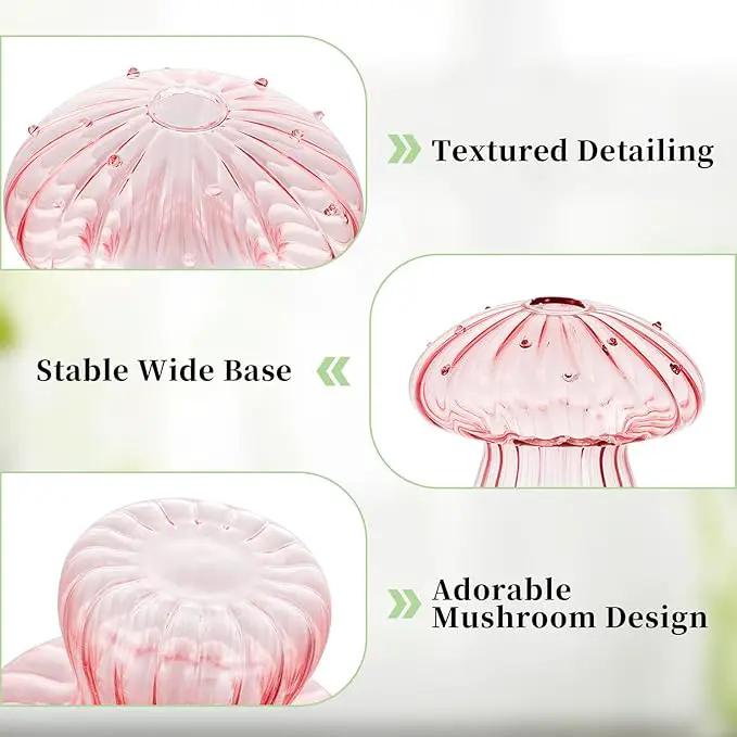 Glasseam Mushroom Plant Propagation Stations: Pink Glass Terrarium Jar Set of 10 Cute Planters for Indoor Plants Mini Propagate Station Unique Christmas Birthday Gifts for Women Home Office Decor by GreenHaven Gardens