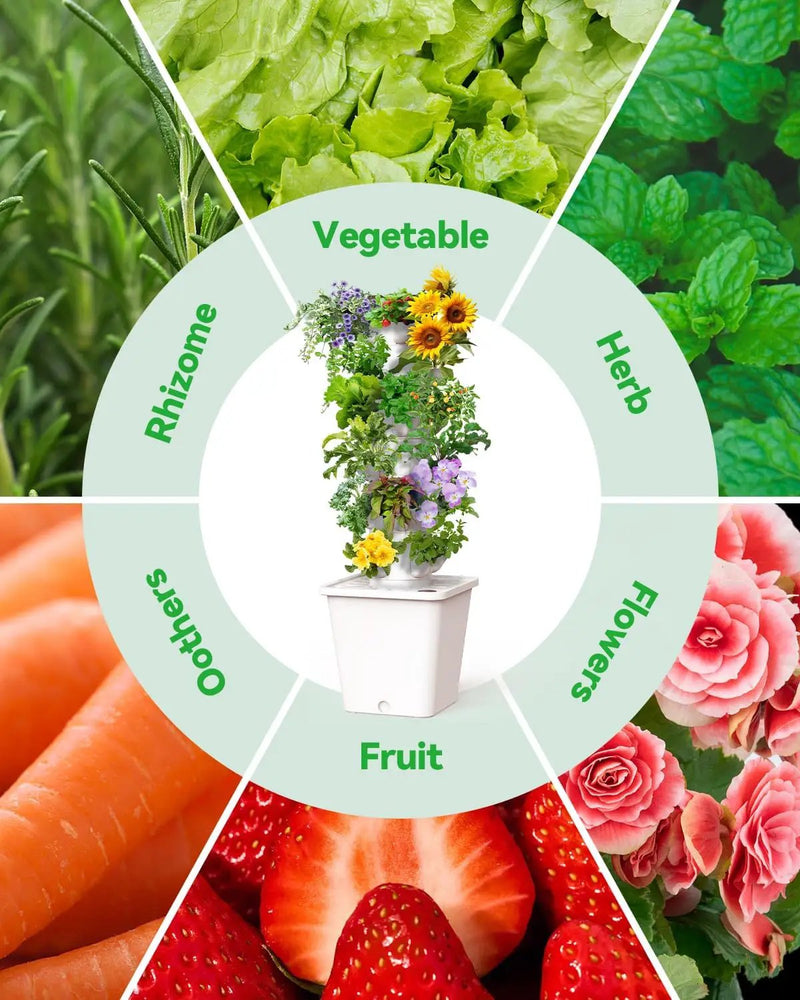 Vertical Hydroponics Growing System Kit, Indoor Outdoor Gardening System Kits, Herb & Fruits Growing Tower, 6 Layer 30 Pods by GreenHaven Gardens