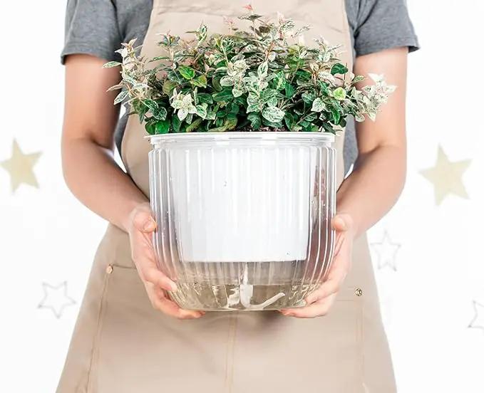 Melphoe Self Watering Hanging Planters for Indoor Plants, 1 Pack 8.3 Inch Outdoor Hanging Plant Pot Basket, 2 Kinds of Hangers Macrame 35.5’’ & Metal Chain 19.6’’ for Garden Home Decor by GreenHaven Gardens