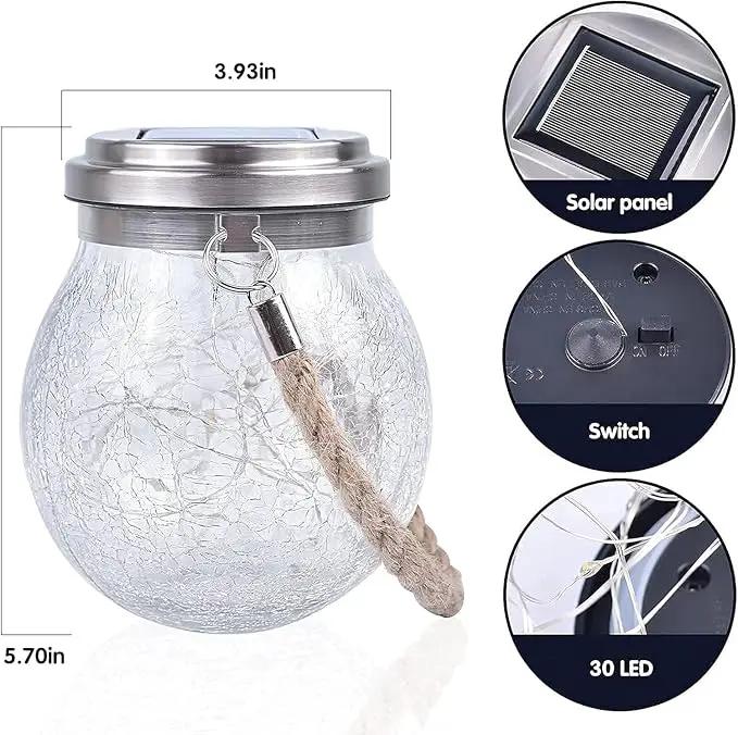 Solar Lantern Crackle Glass Ball, 4 Pack Garden Hanging Solar Lights Outdoor Waterproof Lanterns with 30 Warm White LED for Outdoor Decor Patio Yard Lawn Pathway by GreenHaven Gardens