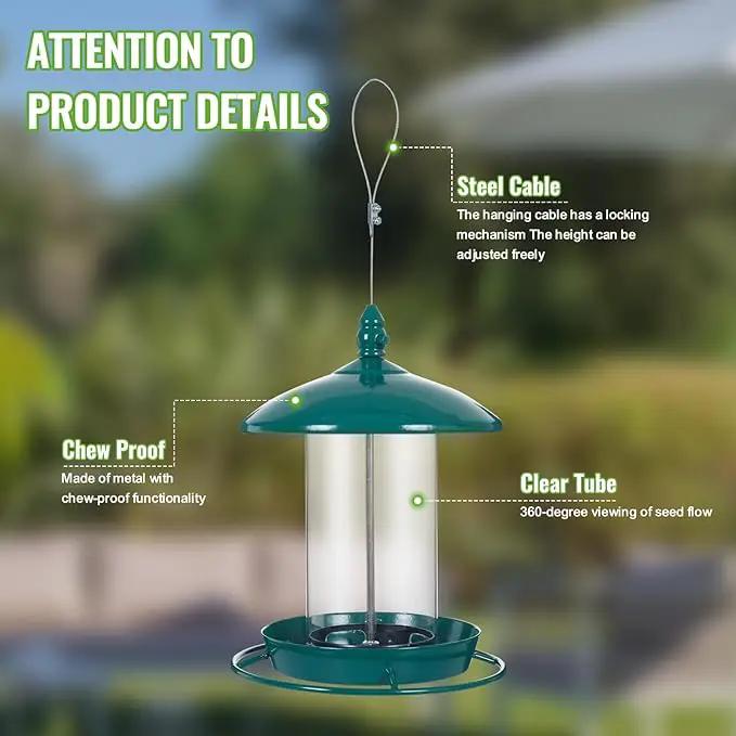 Metal Bird Feeder for Outside Hanging,Wild Bird Feeders for Cardinal, Large Roof and Tray - 6 Port by GreenHaven Gardens