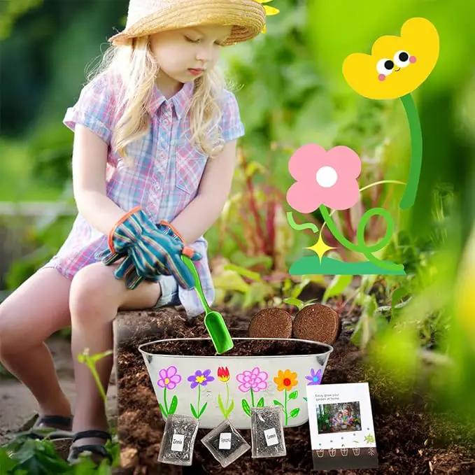 IELEK Paint & Plant Growing Flower Garden Kit for Kids - Arts and Crafts Gardening Set Easter Gifts Kit for Girls & Boys Ages 5, 6, 7, 8, 9, 10, 11 & 12 Year Old by GreenHaven Gardens