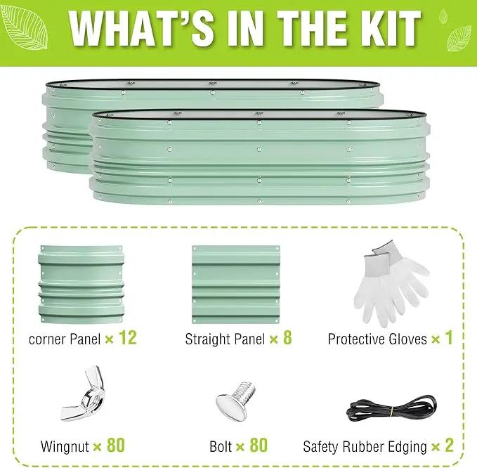 WORKPRO 2Pcs 4x2x1ft Galvanized Raised Garden Bed Set, Rust & Corrosion Protection, Easy Assembly, Safe Edge, Ideal for Vegetables & Flowers, Green by GreenHaven Gardens