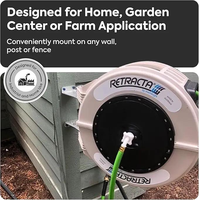 Macnaught Retractable Garden Hose Reel, 82 Ft Water Hose Reel Heavy Duty Retractable Hose with Metal 180° Swivel Rotation Bracket for Wall Mount - Beige by GreenHaven Gardens