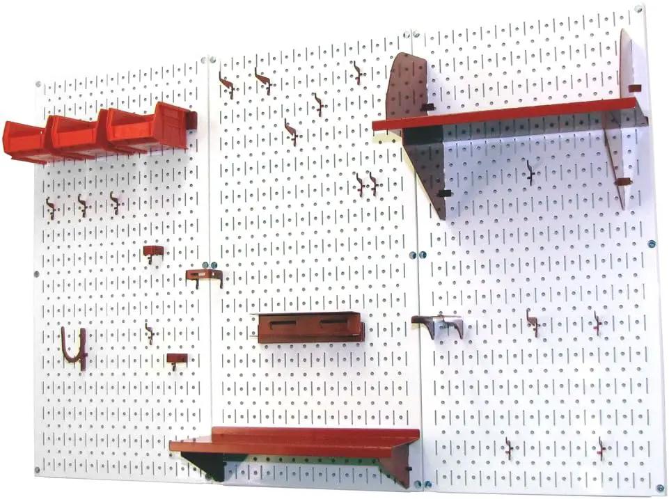 Wall Control Pegboard Organizer 4 ft. Metal Pegboard Standard Tool Storage Kit with White Toolboard and Red Accessories by GreenHaven Gardens