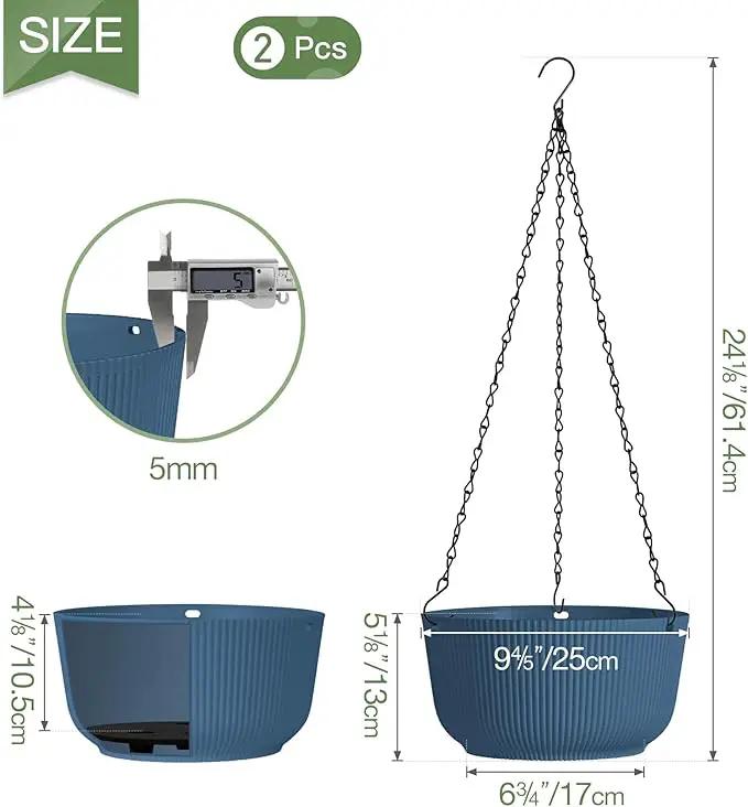 T4U 10 Inch Hanging Planters for Indoor Outdoor Plants, Hanging Baskets for Plants Pack of 2, Self Watering Hanging Pots with Drainage Hole for Garden Home Decor, Blue by GreenHaven Gardens