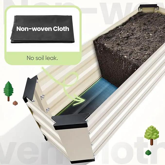 KING BIRD Raised Garden Bed Kit with Bottom 2025 Upgraded Galvanized Planter Garden Box Outdoor & Indoor for Gardening, Vegetables, Flowers, Beige, 35.4x11.8x11.8 in by GreenHaven Gardens