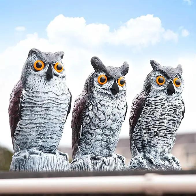 Ezoon 3 Pack Owl Decoy to Scare Birds Away, Fake Owl Scarecrows, Pigeon Deterrent, Plastic Owl Statue for Outdoor Garden Yard by GreenHaven Gardens