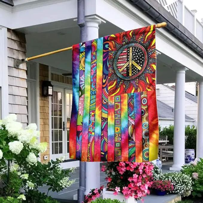 FLAGWIX Hippie Peace Flags, Summer Flag Decorations For Home, Outside, House Flag (30 x 40), Sunflower Hippie Decor House Flag, USA House Garden Flags, Premium Polyester, Decorative Outdoor Flags by GreenHaven Gardens