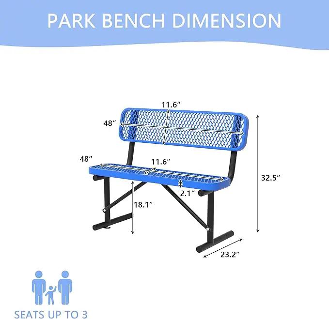 4/6/8 Feet Park Bench for Outside Heavy Duty Metal, Garden Benches Outdoor Bench with Backrest & Portable Frame, for Shopping Malls Stores Parks Patios Decks, Blue by GreenHaven Gardens