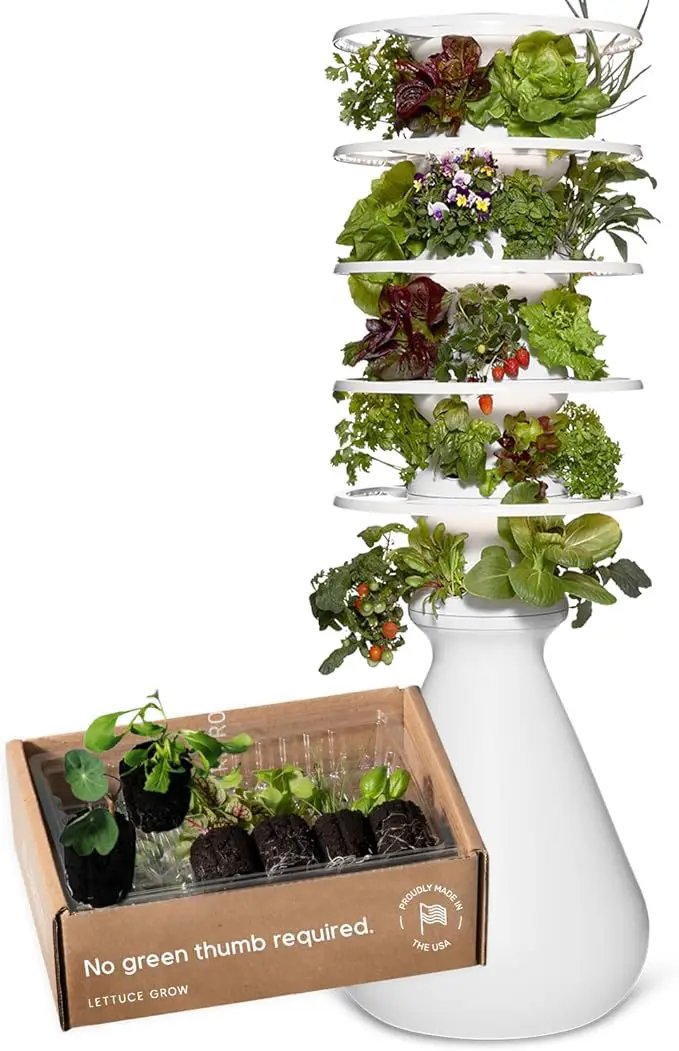 Farmstand Starter Kit with Glow Rings and 30 Seedling Credits | Family Hydroponic Growing System Kit | Vertical Garden Planter Tower | 5ft 5in Tall by GreenHaven Gardens
