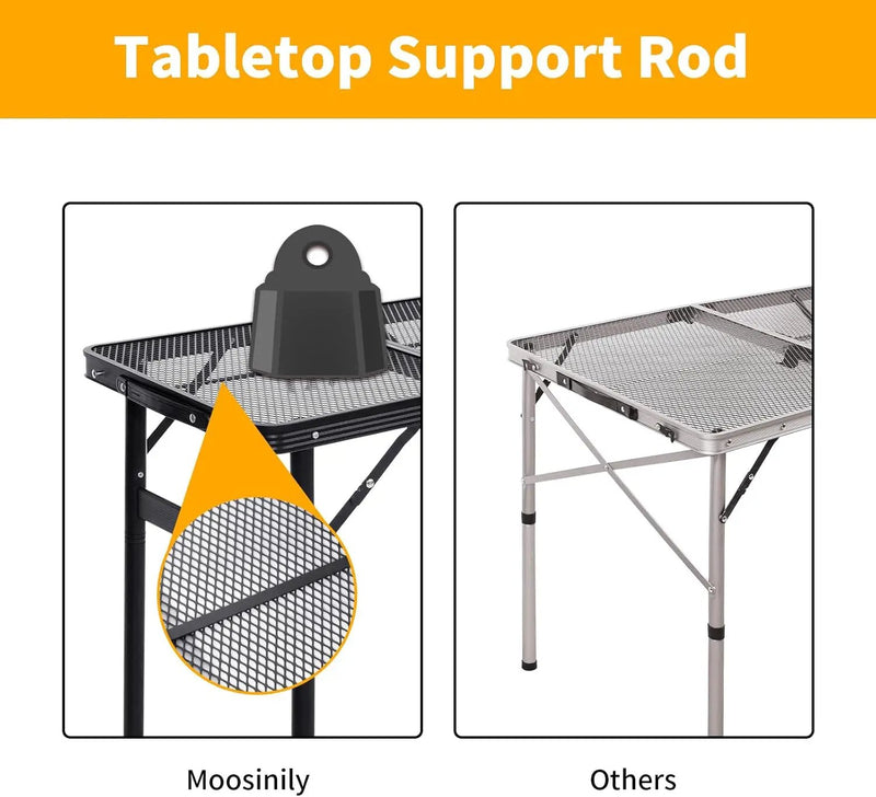Small Folding Table 2FT Grill Table Foldable Camping Table Picnic Portable Mesh 2 Height Adjustable Outdoor Beach BBQ Black 23.6×15.7× 9.4/20.4inch by GreenHaven Gardens