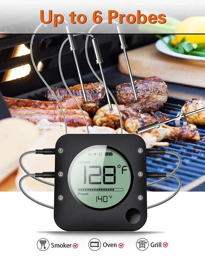 BFOUR Wireless Grill Thermometer, Bluetooth Meat Thermometer, Digital BBQ Meat Thermometer for Grilling Smoker Oven, Smart APP Alarm Monitor Instant Read with 4 Stainless Steel Probes by GreenHaven Gardens