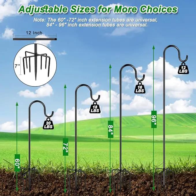 72" Shepherds Hooks for Outdoor, Heavy Duty Bird Feeder Pole with 7 Base Prongs, Adjustable Garden Hanging Holder for Bird Feeders, Solar Light Lanterns, Garden Plant Hanger Stands, 2 Packs by GreenHaven Gardens