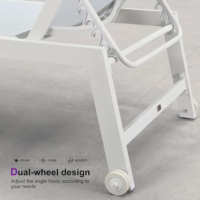 PURPLE LEAF Lounge Chair Outdoor Set of 4 White Aluminum Lounge Chairs with Wheels and Table Outdoor Chaise Lounge for Patio Pool Yard, Bluish-Gray by GreenHaven Gardens